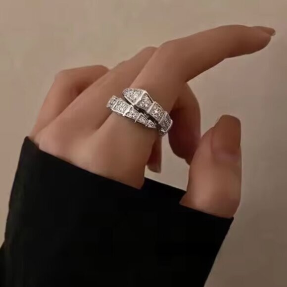 925 Sterling Silver Diamond Solitaire Snake Ring - Picture 2 of 4